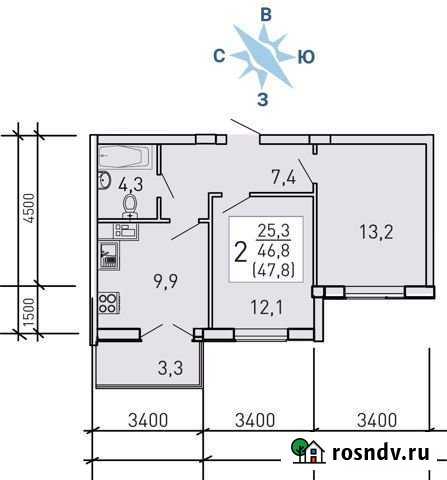 2-комнатная квартира, 47.8 м², 11/20 эт. на продажу в Воронеже Воронеж - изображение 1