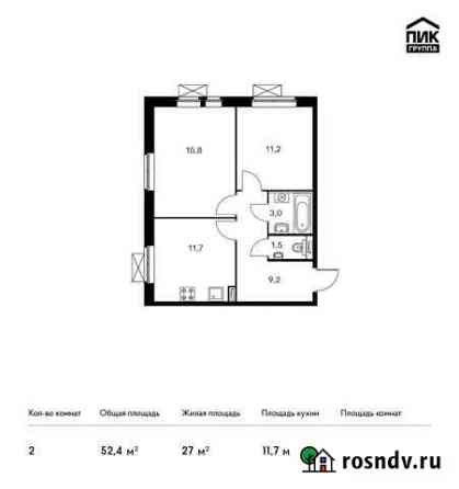 2-комнатная квартира, 52.4 м², 14/25 эт. на продажу в Люберцах Люберцы