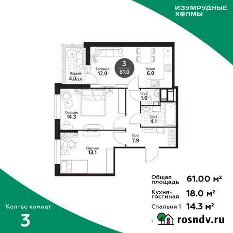 3-комнатная квартира, 61 м², 25/25 эт. на продажу в Красногорске Московской области Красногорск - изображение 1