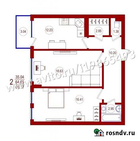 2-комнатная квартира, 66.2 м², 8/10 эт. на продажу в Воронеже Воронеж - изображение 1