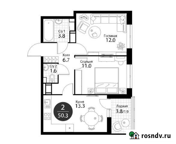 2-комнатная квартира, 50.3 м², 9/25 эт. на продажу в Красногорске Московской области Красногорск - изображение 1