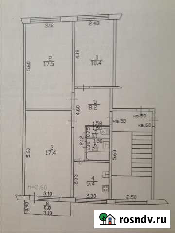3-комнатная квартира, 62 м², 5/5 эт. на продажу в Псебае Псебай - изображение 1