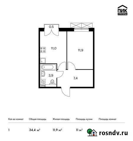 1-комнатная квартира, 34.4 м², 9/9 эт. на продажу в Московском Московской области Московский - изображение 1