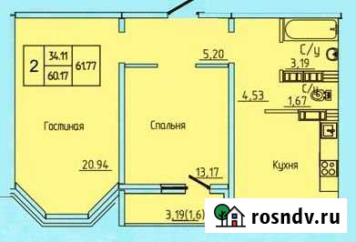2-комнатная квартира, 61.4 м², 15/17 эт. на продажу в Оренбурге Оренбург - изображение 1