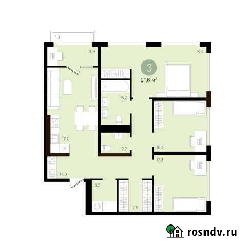 3-комнатная квартира, 92.7 м², 14/16 эт. на продажу в Екатеринбурге Екатеринбург - изображение 1