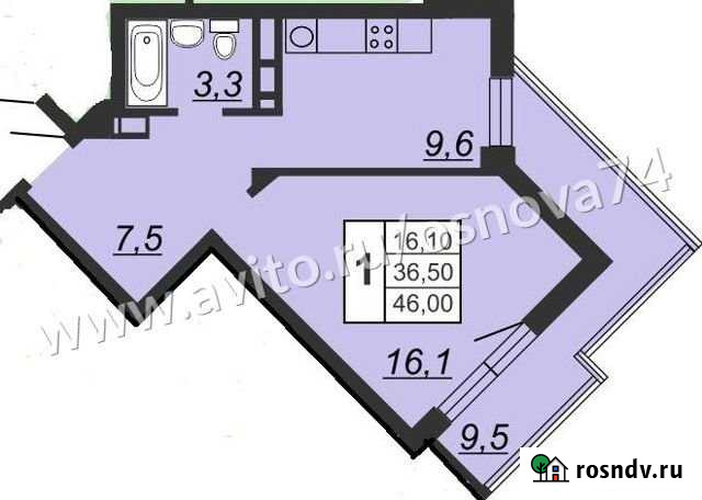 1-комнатная квартира, 46 м², 10/25 эт. на продажу в Челябинске Челябинск - изображение 1