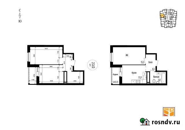 1-комнатная квартира, 38.4 м², 26/30 эт. на продажу в Екатеринбурге Екатеринбург - изображение 1