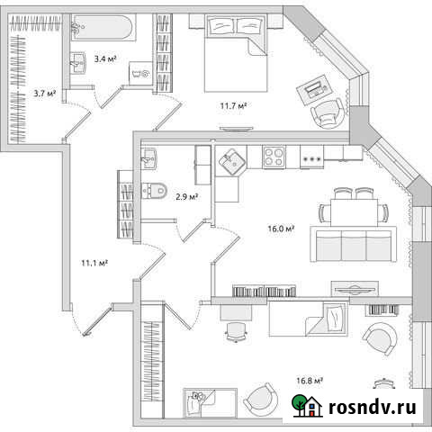 2-комнатная квартира, 63.5 м², 1/25 эт. на продажу в Буграх Бугры - изображение 1