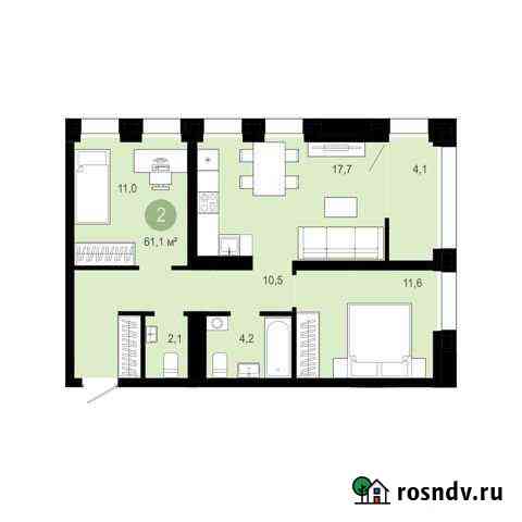 2-комнатная квартира, 61.1 м², 2/10 эт. на продажу в Новосибирске Новосибирск