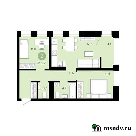 2-комнатная квартира, 61.1 м², 2/10 эт. на продажу в Новосибирске Новосибирск - изображение 1
