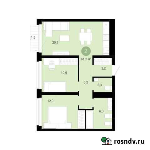 2-комнатная квартира, 62.7 м², 2/10 эт. на продажу в Тюмени Тюмень - изображение 1