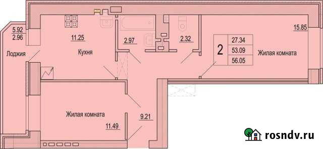 2-комнатная квартира, 60.8 м², 7/11 эт. на продажу в Батайске Батайск - изображение 1