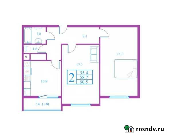 2-комнатная квартира, 60.5 м², 16/17 эт. на продажу в Дмитрове Дмитров - изображение 1