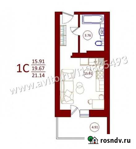 Квартира-студия, 21.1 м², 8/17 эт. на продажу в Отрадном Воронежской области Отрадное - изображение 1