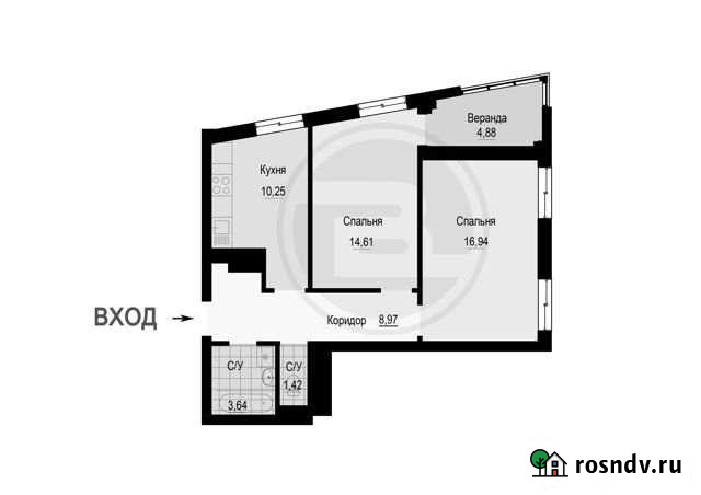 2-комнатная квартира, 60.7 м², 2/21 эт. на продажу в Самаре Самара - изображение 1