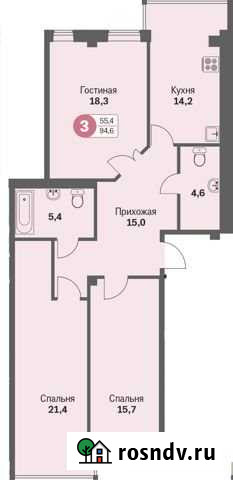 3-комнатная квартира, 94.6 м², 3/13 эт. на продажу в Липецке Липецк - изображение 1