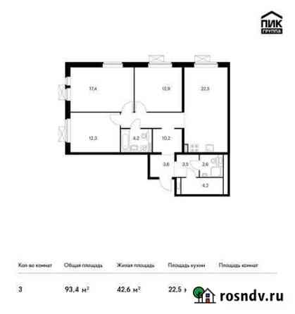 3-комнатная квартира, 93.4 м², 8/25 эт. на продажу в Люберцах Люберцы