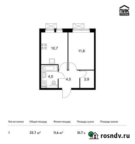 1-комнатная квартира, 33.7 м², 22/25 эт. на продажу в Люберцах Люберцы - изображение 1