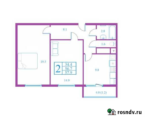 2-комнатная квартира, 57.9 м², 5/17 эт. на продажу в Дмитрове Дмитров - изображение 1