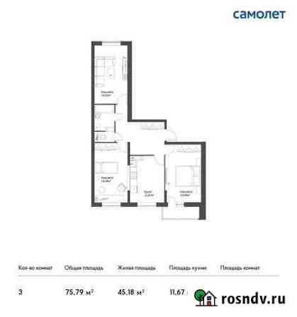 3-комнатная квартира, 75.8 м², 15/17 эт. на продажу в Томилино Томилино