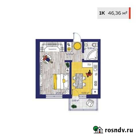 1-комнатная квартира, 46.4 м², 10/17 эт. на продажу в Новосибирске Новосибирск - изображение 1