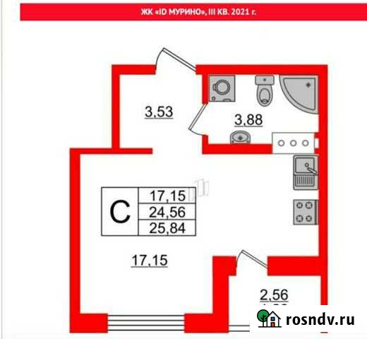 Квартира-студия, 26 м², 12/19 эт. на продажу в Мурино Мурино - изображение 1