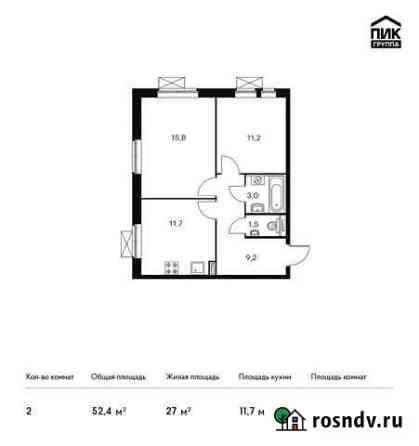 2-комнатная квартира, 52.4 м², 19/25 эт. на продажу в Люберцах Люберцы