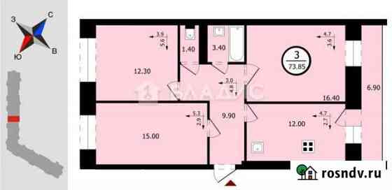 3-комнатная квартира, 73.9 м², 1/10 эт. на продажу во Владимире Владимир