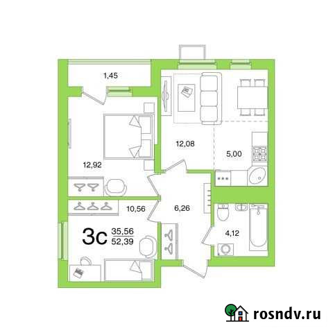3-комнатная квартира, 52.4 м², 22/26 эт. на продажу в Уфе Уфа - изображение 1
