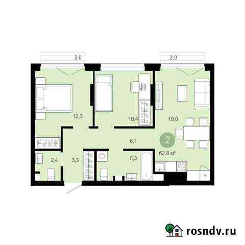 2-комнатная квартира, 62.8 м², 2/12 эт. на продажу в Тюмени Тюмень