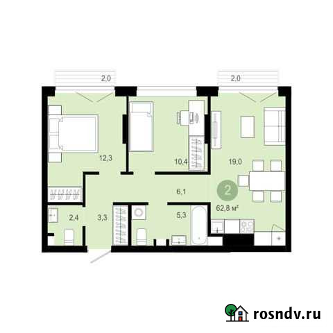 2-комнатная квартира, 62.8 м², 2/12 эт. на продажу в Тюмени Тюмень - изображение 1