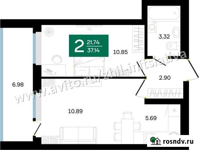 2-комнатная квартира, 37.1 м², 11/15 эт. на продажу в Уфе Уфа - изображение 1