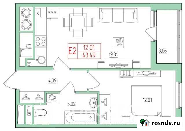 1-комнатная квартира, 44 м², 7/26 эт. на продажу в Рязани Рязань - изображение 1