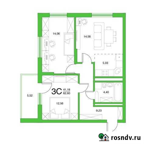 3-комнатная квартира, 62.6 м², 5/26 эт. на продажу в Уфе Уфа - изображение 1