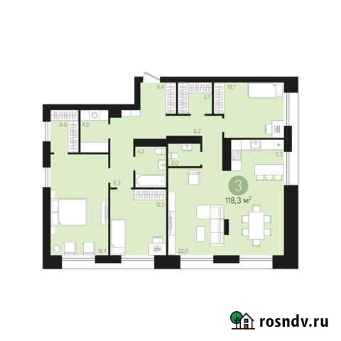 3-комнатная квартира, 118.3 м², 7/7 эт. на продажу в Новосибирске Новосибирск - изображение 1