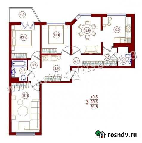 3-комнатная квартира, 91.8 м², 2/17 эт. на продажу в Воронеже Воронеж - изображение 1