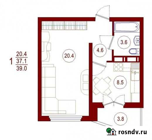 1-комнатная квартира, 39 м², 6/17 эт. на продажу в Воронеже Воронеж - изображение 1
