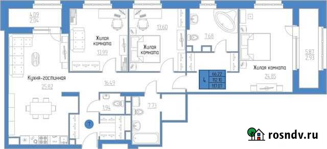 4-комнатная квартира, 117.1 м², 2/19 эт. на продажу в Кирове Киров - изображение 1