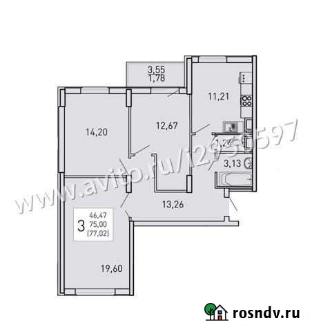 3-комнатная квартира, 70.4 м², 12/20 эт. на продажу в Воронеже Воронеж - изображение 1