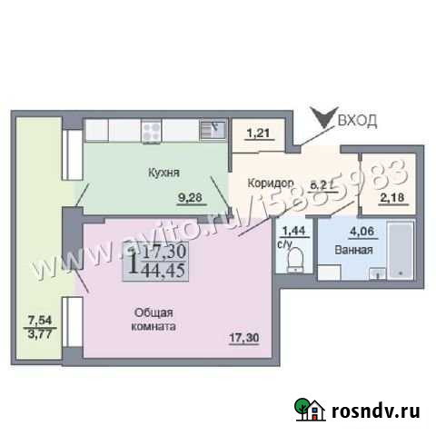 1-комнатная квартира, 44.5 м², 10/18 эт. на продажу в Воронеже Воронеж - изображение 1