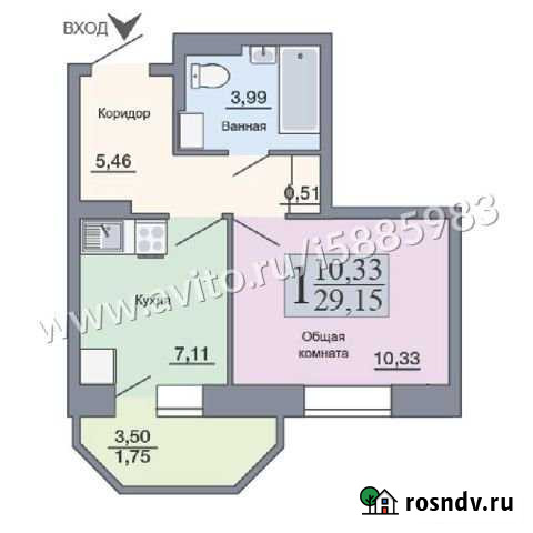 1-комнатная квартира, 29.2 м², 15/18 эт. на продажу в Воронеже Воронеж - изображение 1