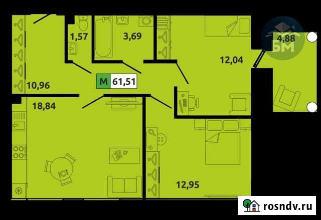 2-комнатная квартира, 61.5 м², 4/5 эт. на продажу в Северодвинске Северодвинск - изображение 1