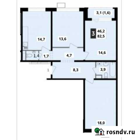 3-комнатная квартира, 82.5 м², 5/20 эт. на продажу в Видном Видное - изображение 1