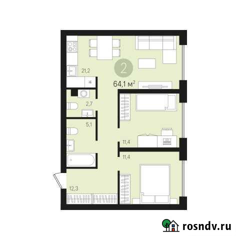 2-комнатная квартира, 64.1 м², 1/8 эт. на продажу в Сургуте Ханты-Мансийского АО Сургут - изображение 1