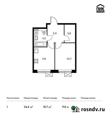 1-комнатная квартира, 34.4 м², 13/13 эт. на продажу в Мытищах Мытищи - изображение 1