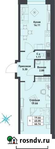1-комнатная квартира, 46.1 м², 6/9 эт. на продажу в Агалатово Агалатово - изображение 1