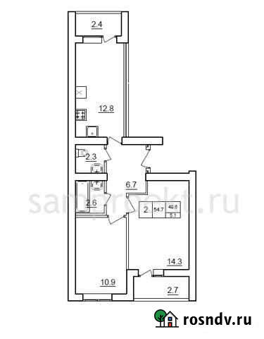 2-комнатная квартира, 54.7 м², 4/6 эт. на продажу в Самаре Самара - изображение 1