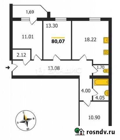 3-комнатная квартира, 80.1 м², 1/17 эт. на продажу во Владимире Владимир - изображение 1