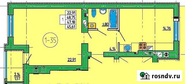 1-комнатная квартира, 47.2 м², 9/10 эт. на продажу в Калининграде Калининград - изображение 1