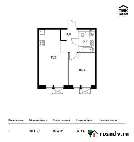 1-комнатная квартира, 36.1 м², 7/9 эт. на продажу в Московском Московской области Московский - изображение 1